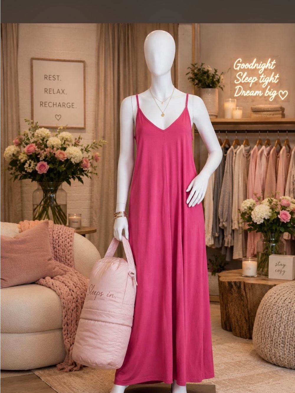 Zenana Outfitters Hot Pink Slip Maxi Dress